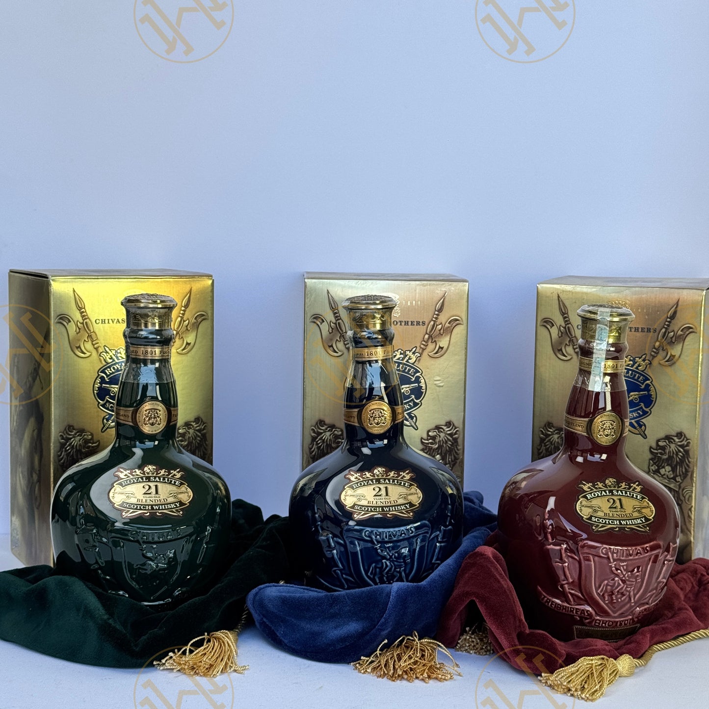 ROYAL SALUTE 21Y GREEN, BLUE, AND RED 70CL SET