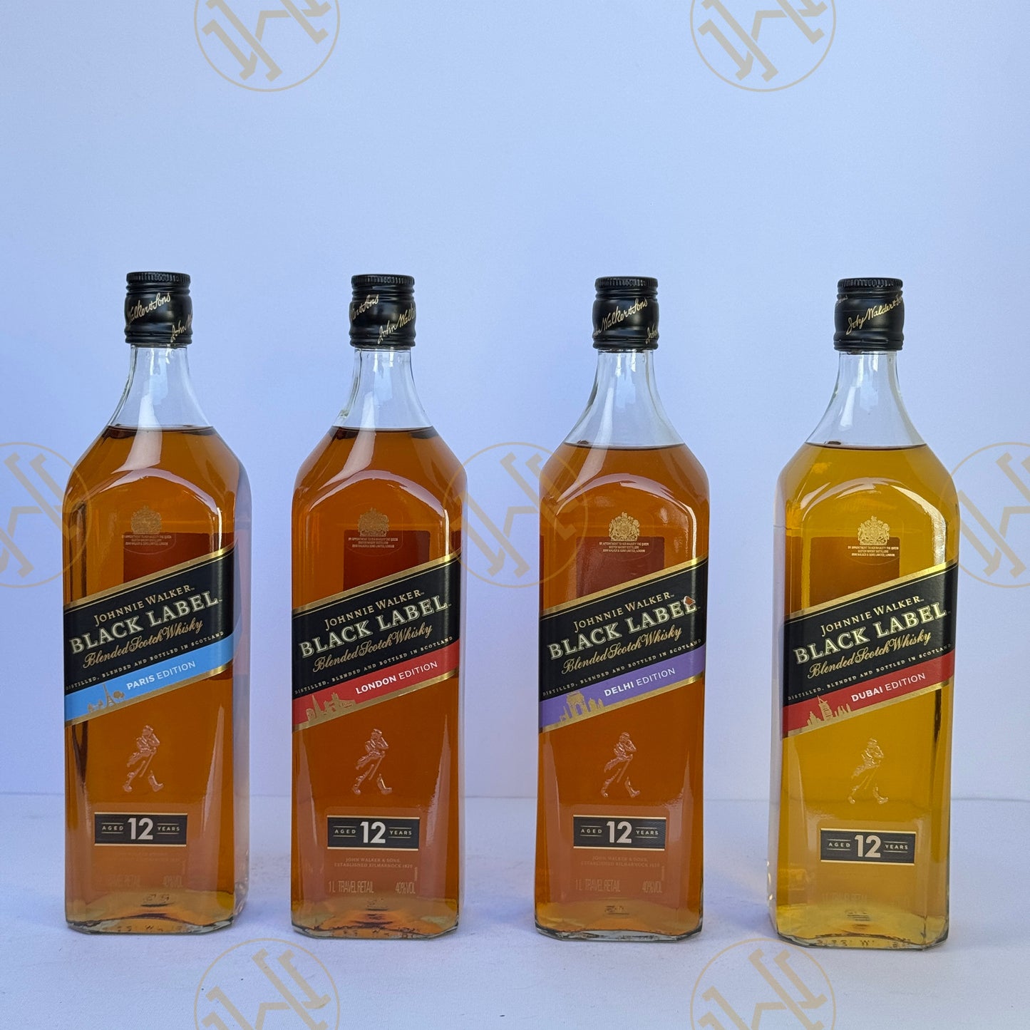 JOHNNIE WALKER BLACK LABEL: 12Y CITY EDITIONS 1L SET OF 4 BOTTLES