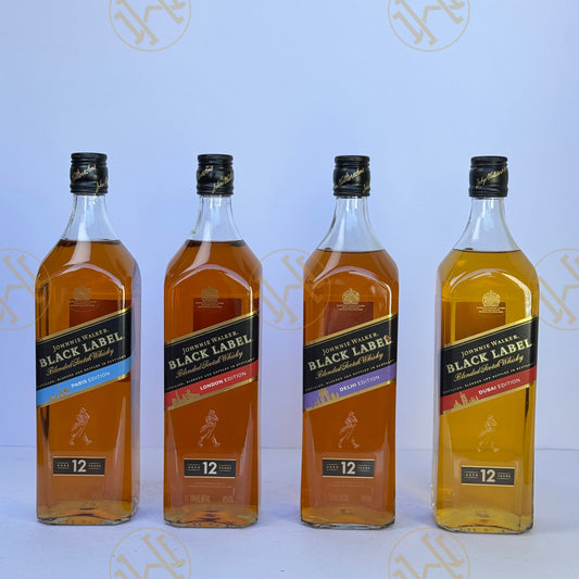 JOHNNIE WALKER BLACK LABEL: 12Y CITY EDITIONS 1L SET OF 4 BOTTLES