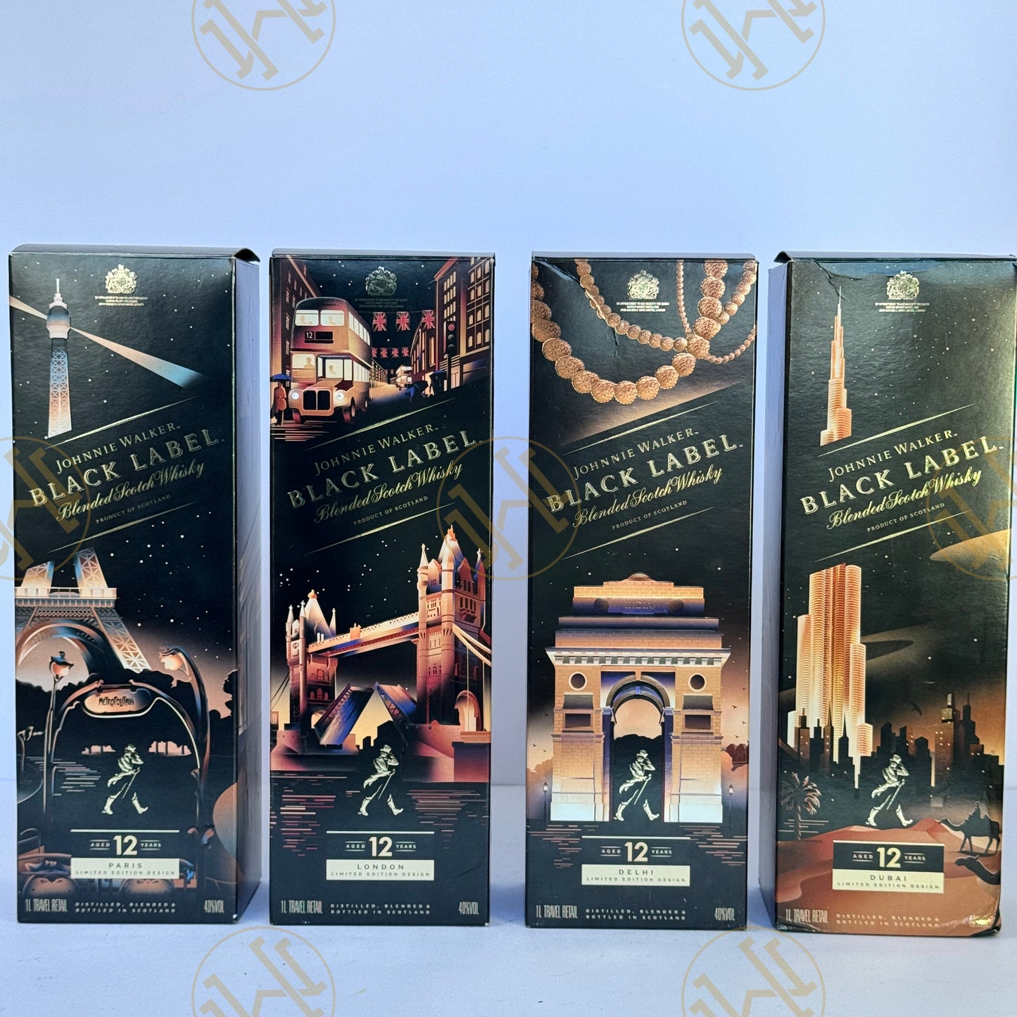 JOHNNIE WALKER BLACK LABEL: 12Y CITY EDITIONS 1L SET OF 4 BOTTLES