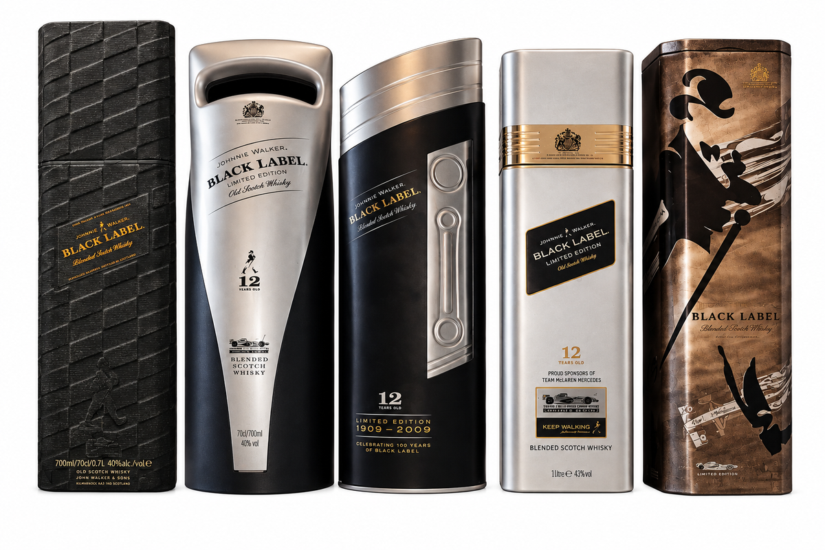 JOHNNIE WALKER BLACK LABEL MCLAREN EDITION  SET OF 5 BOTTLES