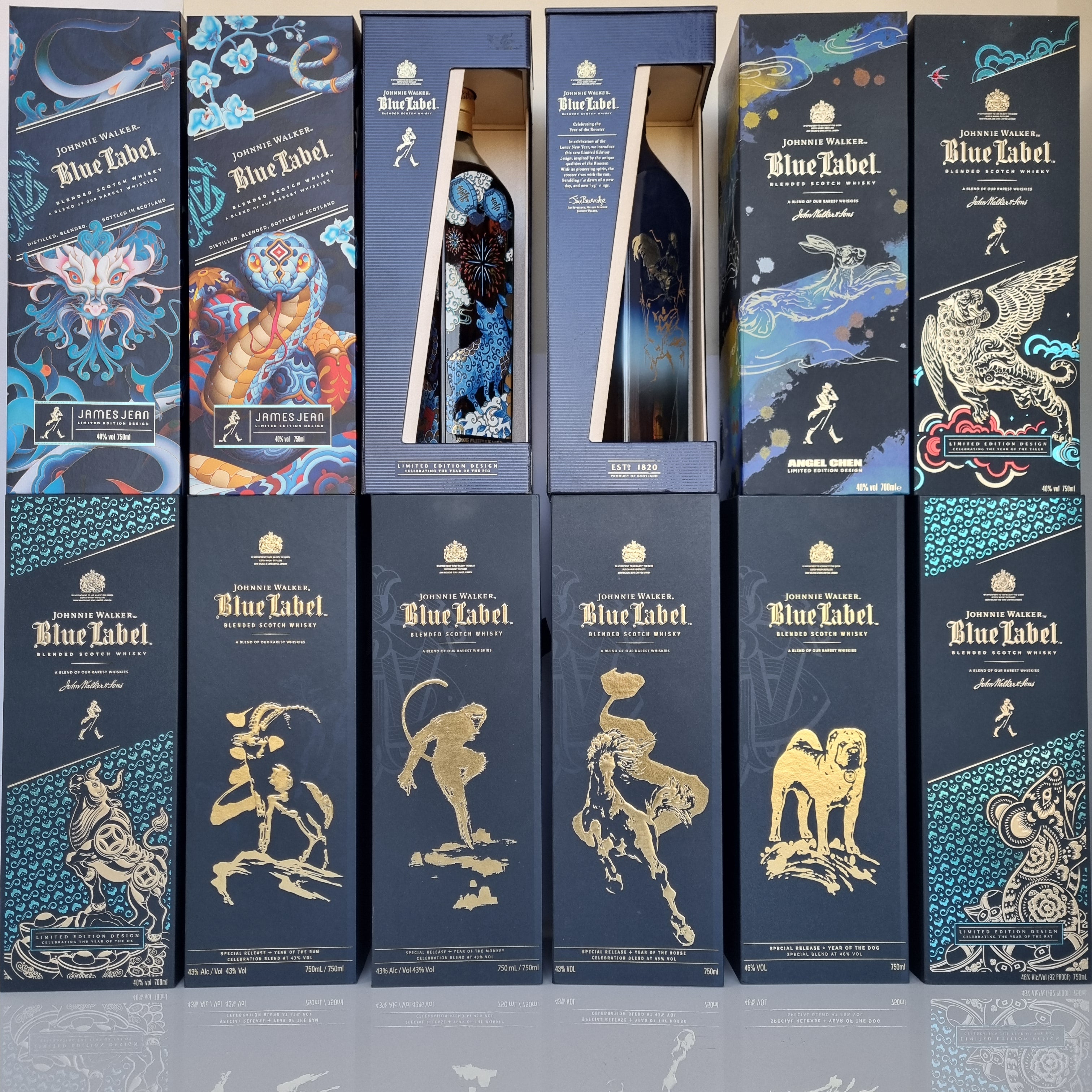 Johnnie Walker Blue Label Chinese years set of 12 bottles 75CL